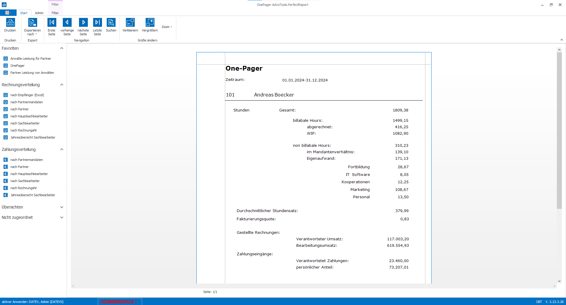 One Pager Dashboard