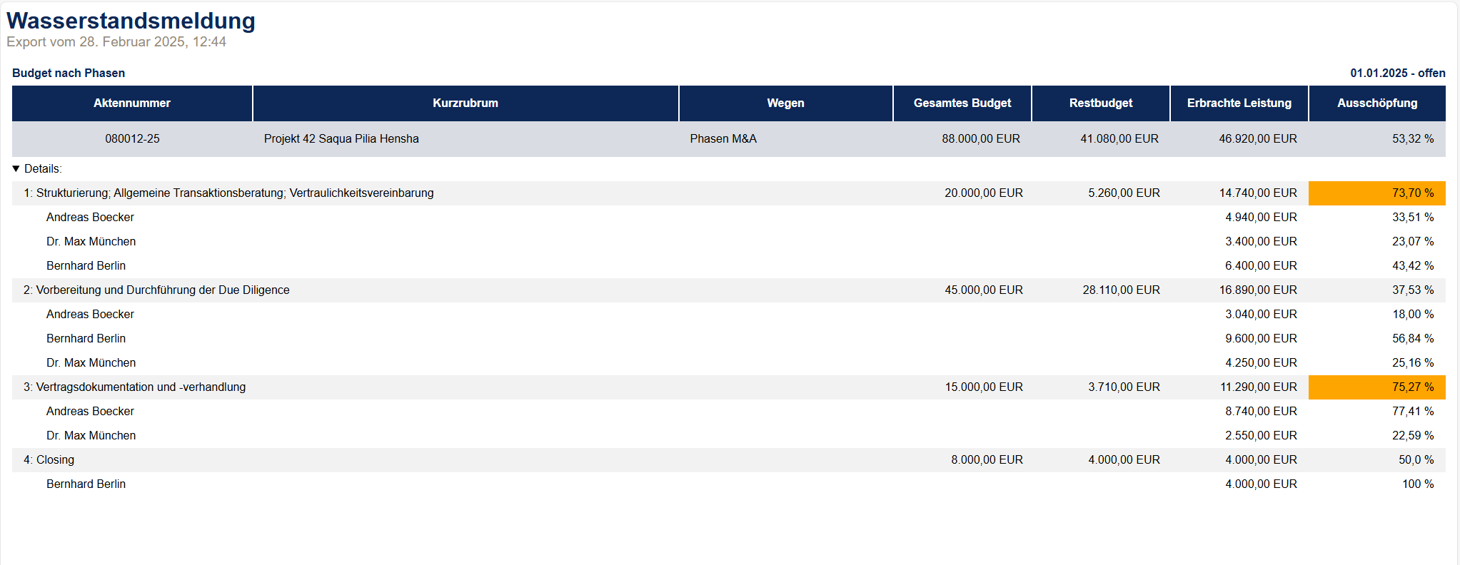 Budget monitoring dashboard